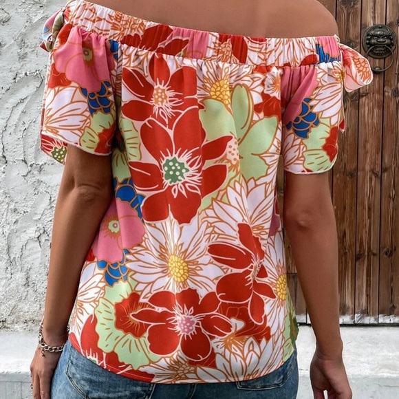 Boho floral print off shoulder blouse - Picture 3 of 6